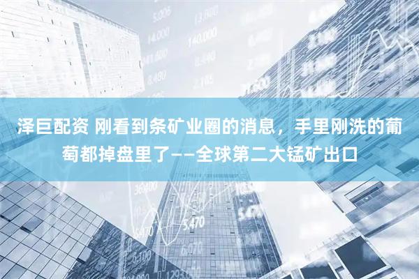 泽巨配资 刚看到条矿业圈的消息，手里刚洗的葡萄都掉盘里了——全球第二大锰矿出口