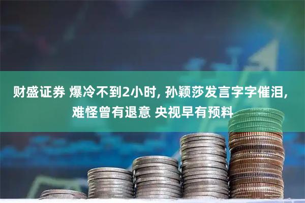 财盛证券 爆冷不到2小时, 孙颖莎发言字字催泪, 难怪曾有退意 央视早有预料